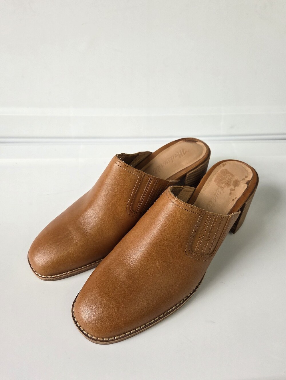 Madewell Genuine Leather Tan Heeled Slip-on Mules Size 8